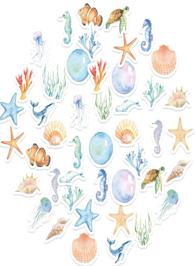 Obujopal 46 Pcs Sea Shell Starfish Seahorse Stickers for Scrapbooking Journaling Planner Laptop Junk Journal Collage Envelope Phone Case DIY Art Crafts Decoration, 23 Patterns - Image 2